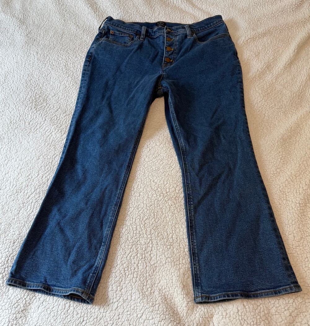 J.Crew Mid-Rise Flare Crop Jeans Button Fly Blue Denim Wash Women's Size 31